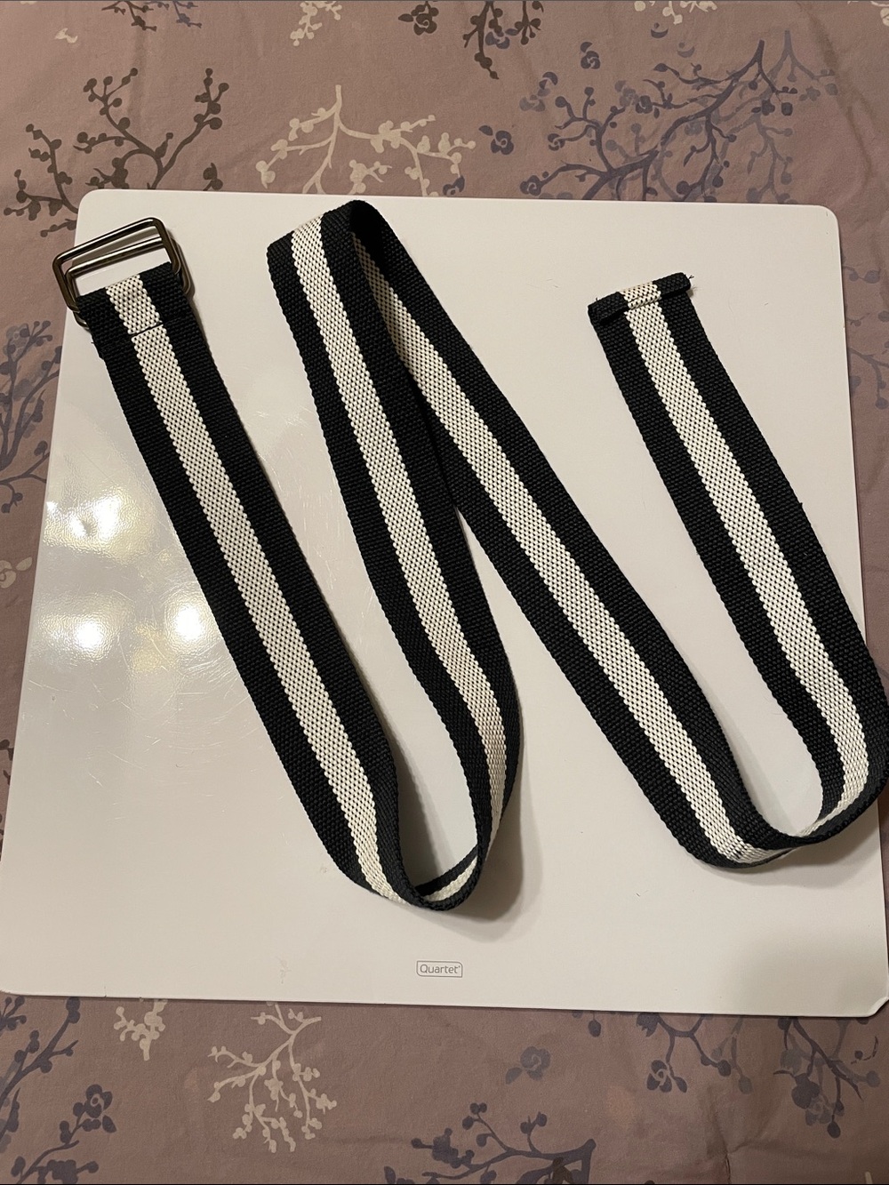 Striped Navy and White Webbing Belt with Metal Buckle